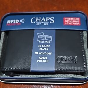 Chaps Premium Black Leather Card Holder